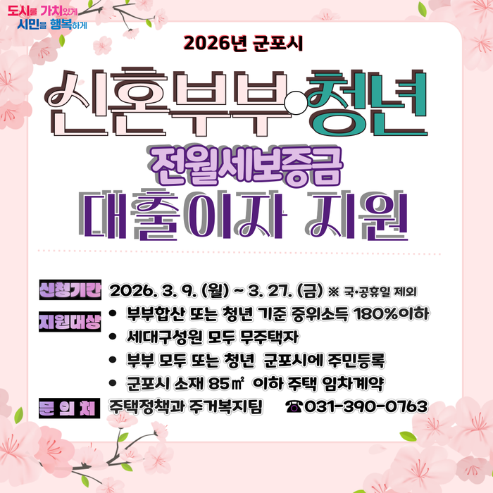 군포시 신혼부부와 청년대출전월세 보증금이자지원 홍보포스터ⓒ군포시제공