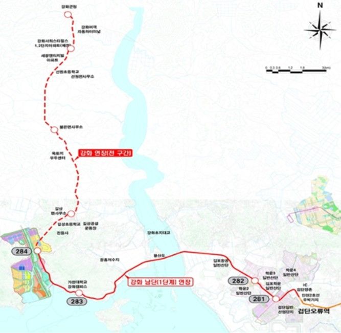 인천지하철 2호선 강화 연장 노선안ⓒ 인천시 제공