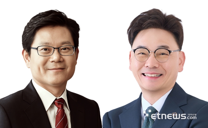 44대 대한변리사회 회장 선거에 출마한 기호1번 전종학 변리사(좌), 기호 2번 김두규 변리사