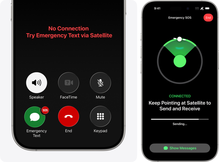 위성을 통한 긴급 구조 요청 서비스 예시 이미지. 사진=애플 홈페이지 캡처