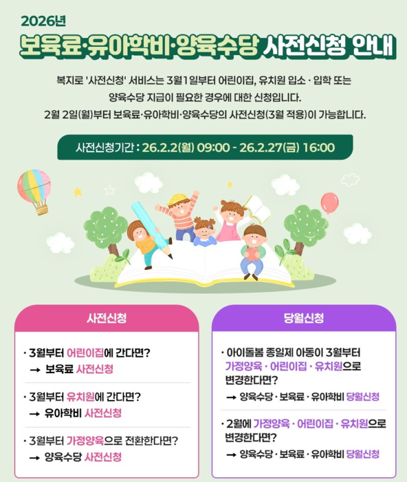 2026년 보육로·유아학비·양육수당 사전신청 안내(사진=한국사회보장정보원)