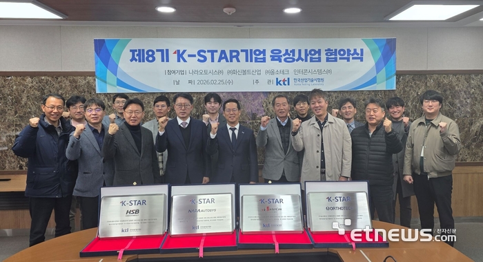 KTL이 25일 경남 진주 본원에서 'K-STAR기업 육성사업' 제8기 지원대상으로 유망 중소벤처기업 4곳을 선정하고 기술지원 협약을 체결했다. KTL 제공