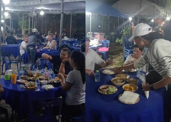 태국 유족이 장례식장을 야시장으로 착각해 방문한 외국인 관광객에게 식사를 대접하고 있다. 사진=페이스북(Charantorn Chaloemkiad) 캡처