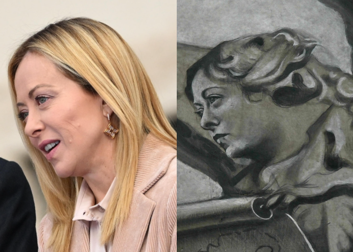 조르자 멜로니 이탈리아 총리와 닮은 얼굴로 복원돼 논란이 된 로마 교회의 벽화. 사진=EPA / AFP 연합뉴스