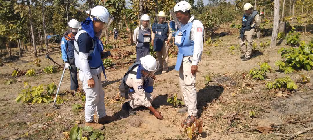 정태성 지뢰대응기술협회 사무국장이 지난해 1월 캄보디아 바탐방에서 지뢰 제거 절차를 확인하고 있다. /본인 제공