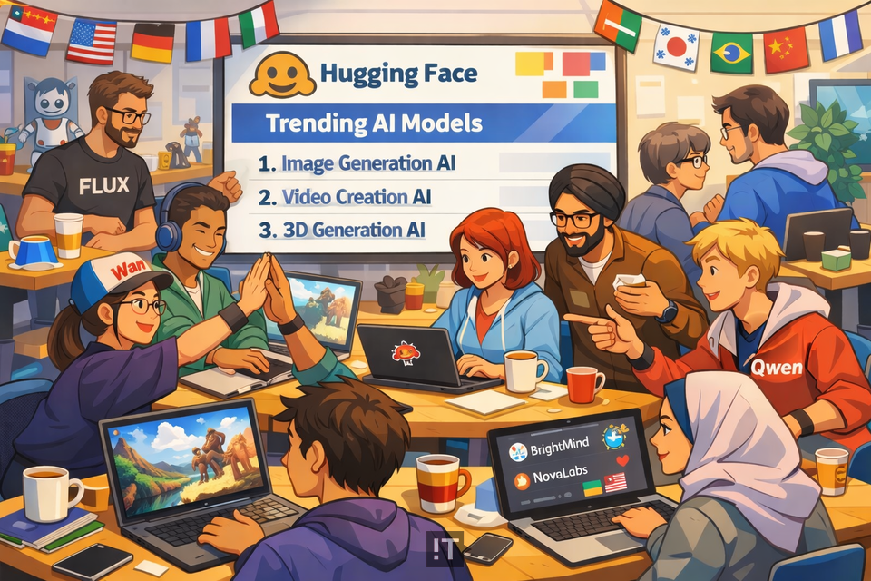 글로벌 AI 개발자 플랫폼 허깅페이스 트렌딩 순위에서 이미지·영상·3D 생성 기반 AI 서비스가 상위권을 차지했다. / 챗GPT 생성