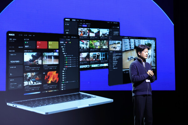 피아스페이스 유현수 대표가 자사 AI 영상분석 솔루션에 대해 발표하고 있다. / 피아스페이스