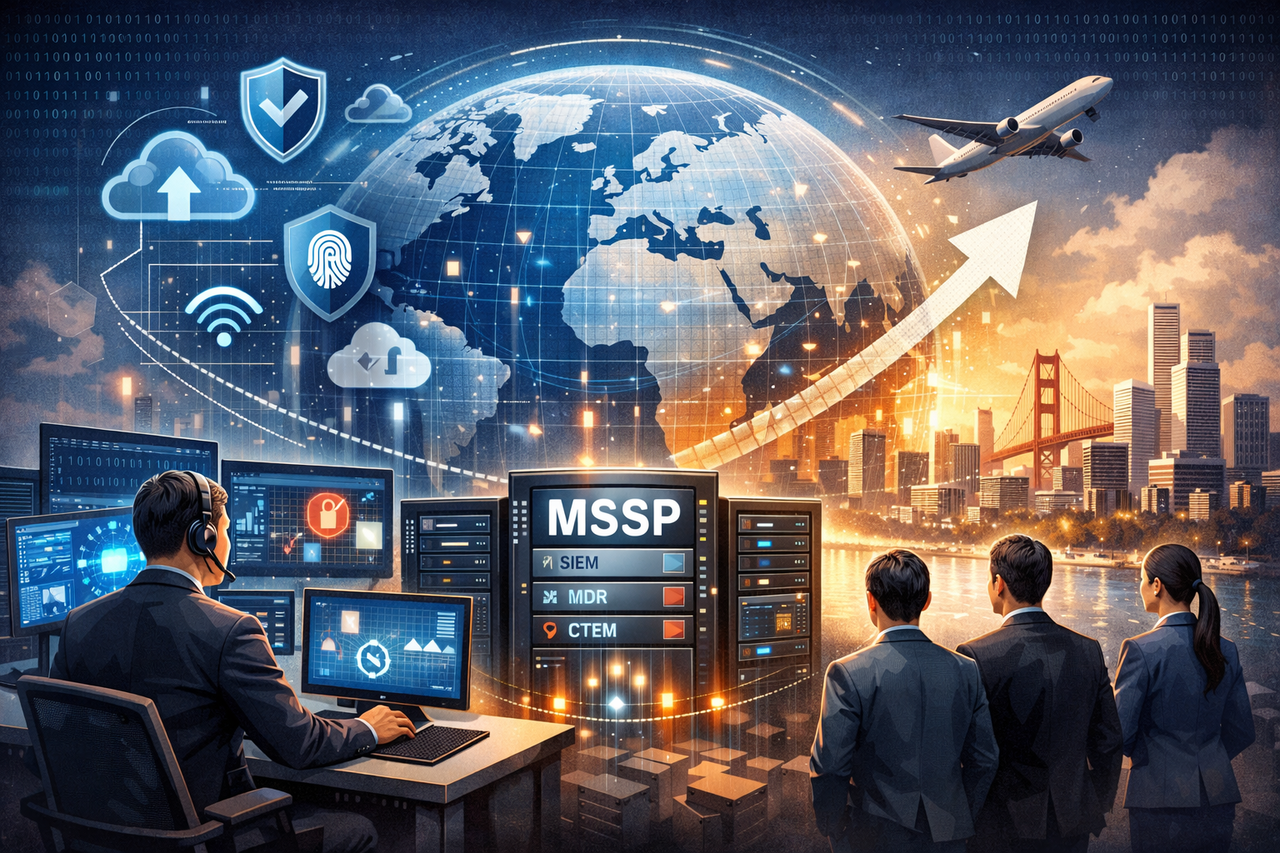 국내 사이버 보안 기업들이 관제·운영 역량을 앞세워 해외 MSSP 시장을 공략하는 모습을 형상화한 이미지. / 챗GPT 생성