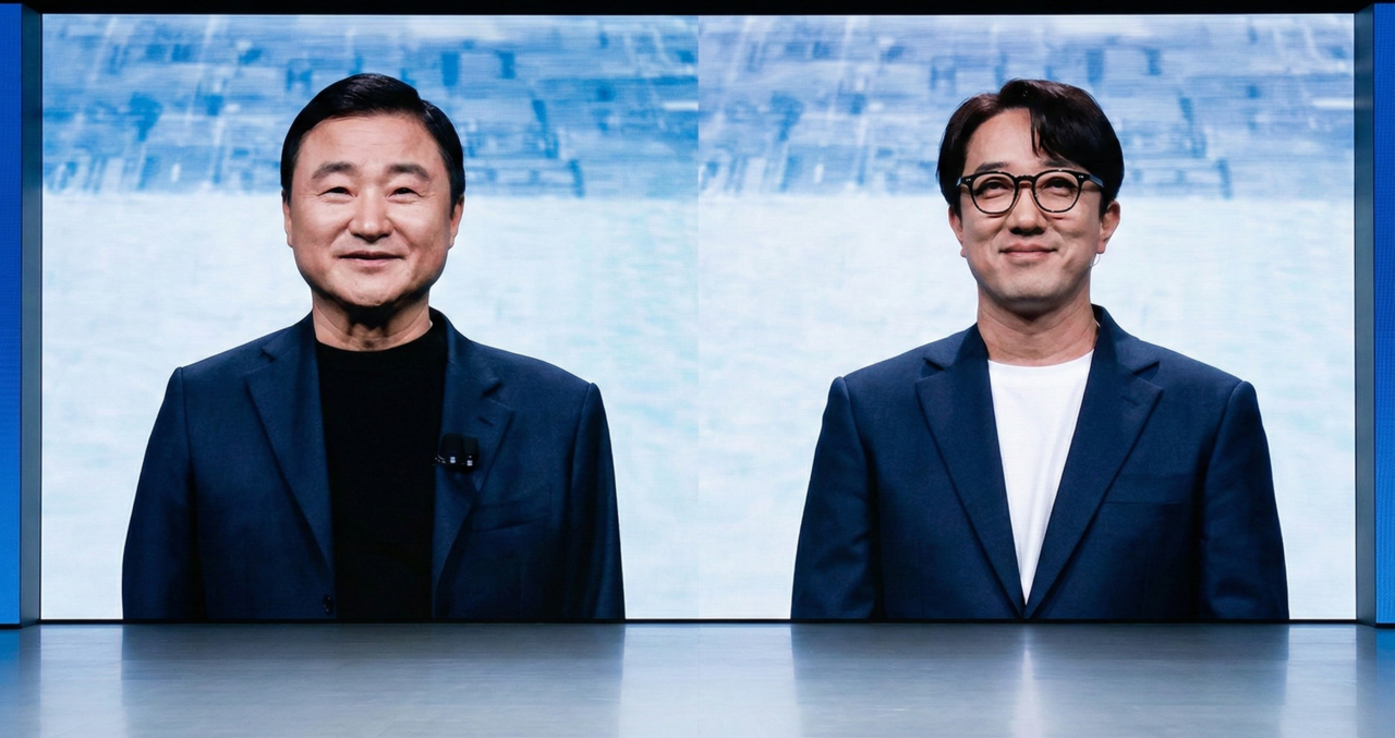25일(현지시각) 미국 샌프란시스코에서 개최된 ‘갤럭시 언팩 2026’에 발표자로 나선 노태문 DX부문장 겸 MX사업부장(왼쪽)과 최원준 MX사업부 개발실장(사장) / 제미나이 생성
