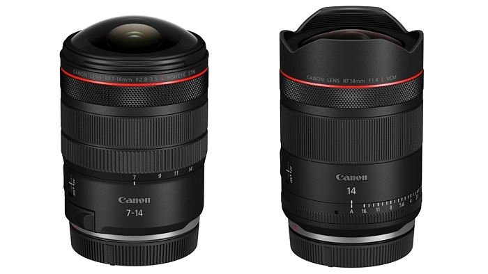 RF7-14mm F2.8-3.5 L FISHEYE STM 렌즈(좌)와 RF14mm F1.4 L VCM 렌즈 [사진: 캐논코리아]