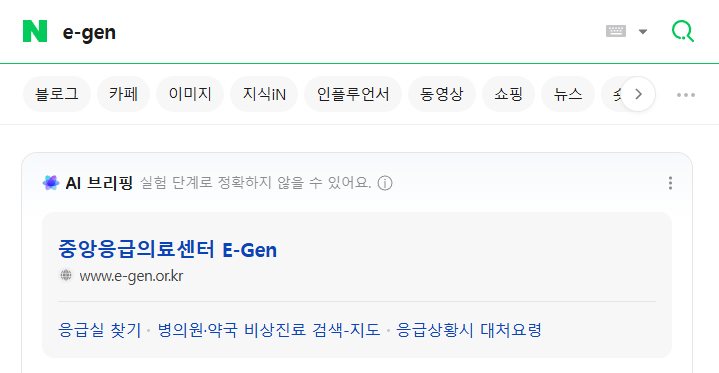 검색창에 '응급' 또는 'e-gen' 검색 / 네이버 캡처