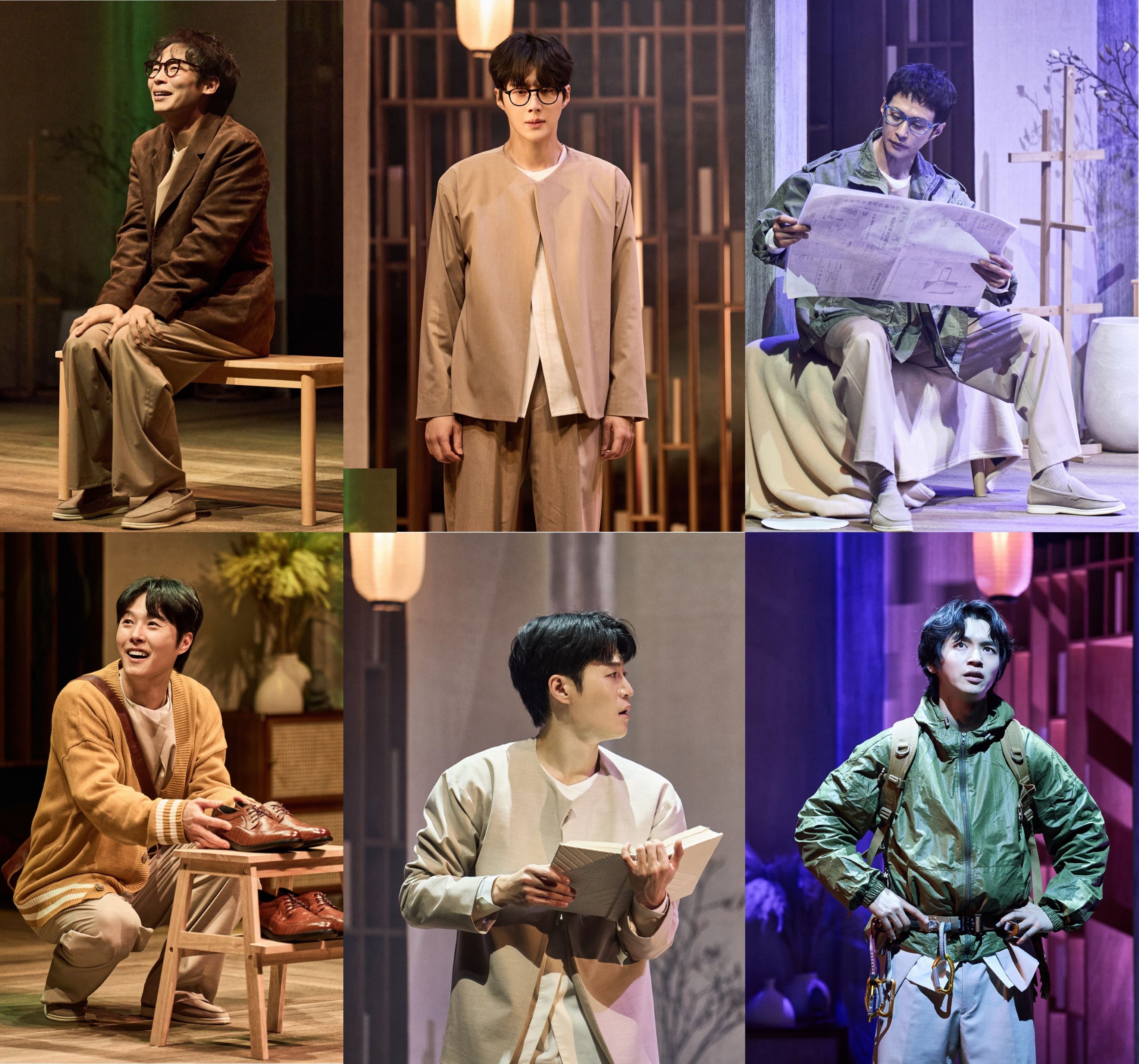 양경원, 김선호, 김성규, 강승호, 오경주, 이시형(왼쪽부터 시계방향으로) 
(사진 출처 = 연극 ‘비밀통로’ / 제작사 콘텐츠합)