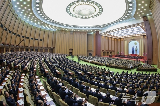 The Supreme People\'s Assembly of North Korea in session at the Mansudae Assembly Hall / Rodong Sinmun