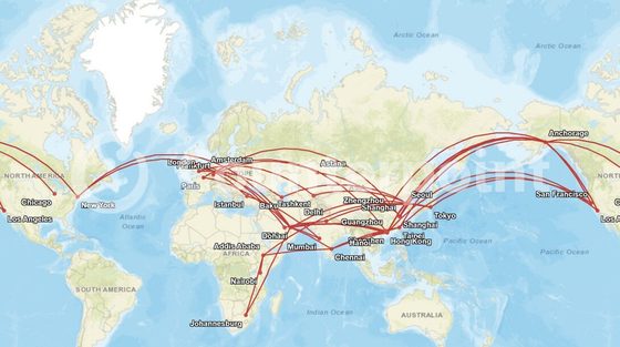 Major air cargo routes used for equipment transportation (Provided by Counterpoint Research and FlightRadar24) / News1