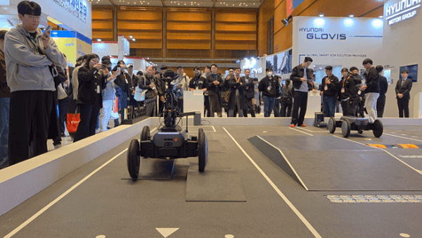 Hyundai Motor Group\'s Mobed on display at the 2026 Smart Factory & Automation Industry Exhibition (AW 2026) held at COEX in Seoul on Wednesday