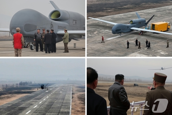 Kim Jong Un, General Secretary of the Workers\' Party of Korea, inspecting various newly developed and produced unmanned reconnaissance and suicide attack drones and observing performance tests in March last year / Rodong Sinmun