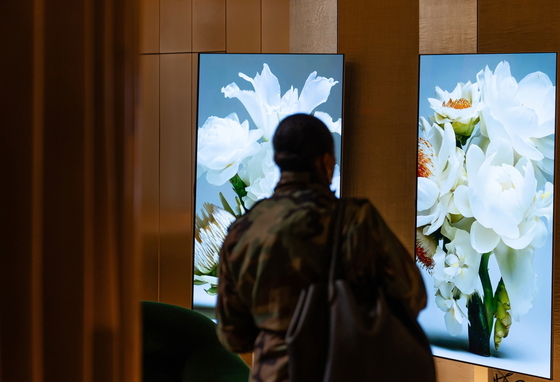 A visitor is viewing artwork on an LG Electronics OLED TV on display at the Printemps department store in New York City (Provided by LG Electronics) / News1