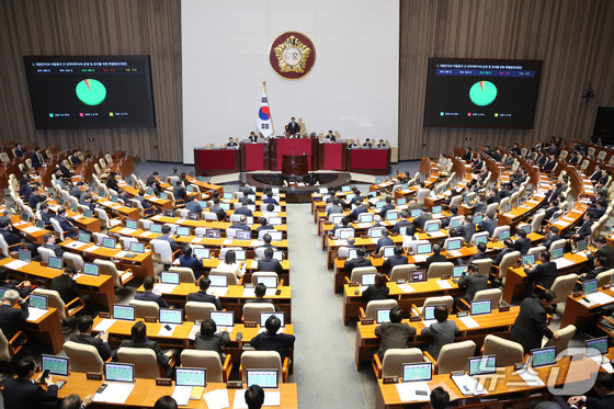 On Thursday, at the National Assembly in Yeouido, Seoul, the Special Act on the Operation and Management of Strategic Investments between the Republic of Korea and the U.S. (Alternative Bill) was passed during the 1st Plenary Session of the 433rd National Assembly (Extraordinary Session) 2026.3.12 / News1