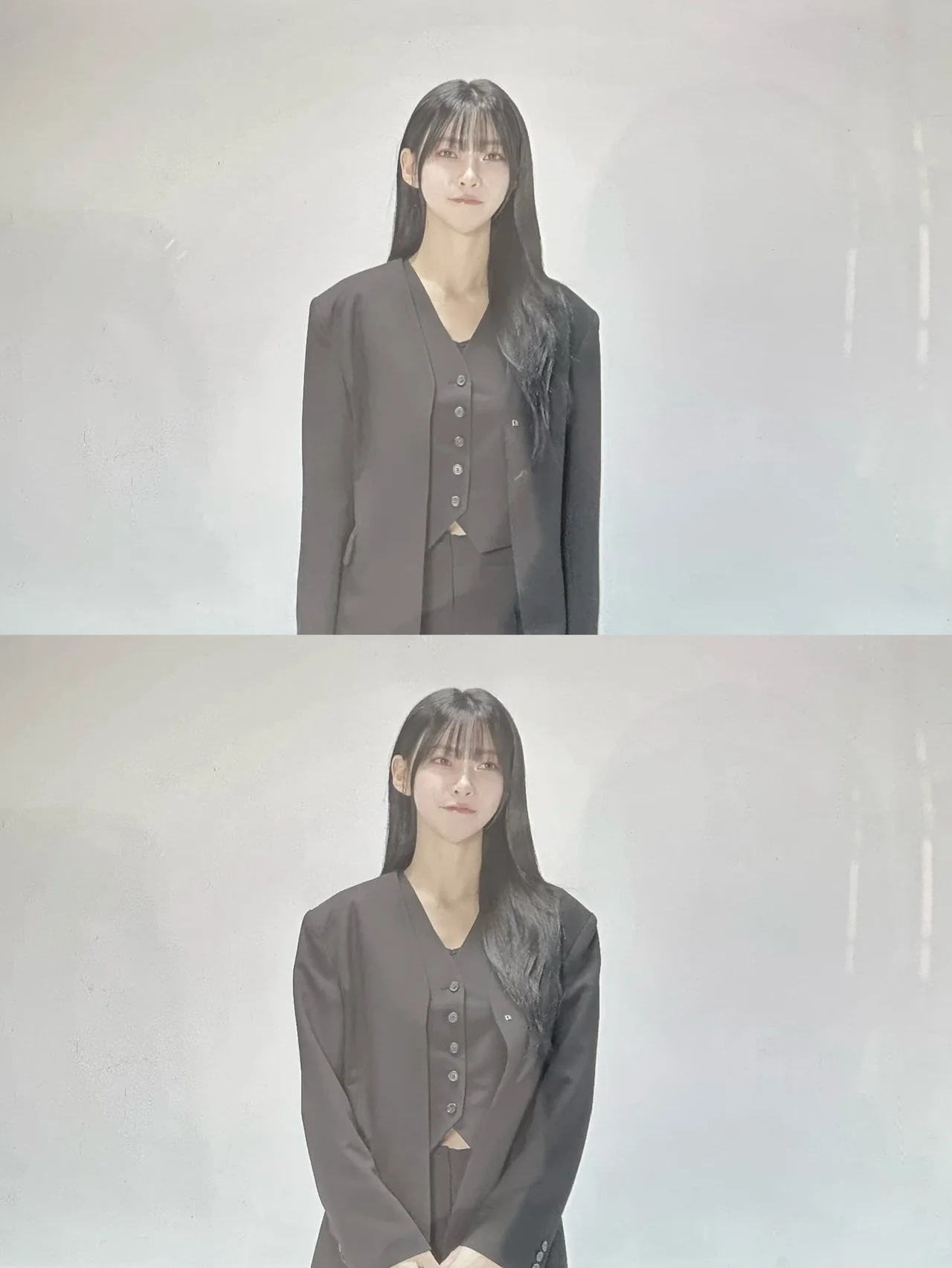 Black suit set | All-black styling that emphasizes a modern, androgynous mood /Photo: Kim Minji Instagram