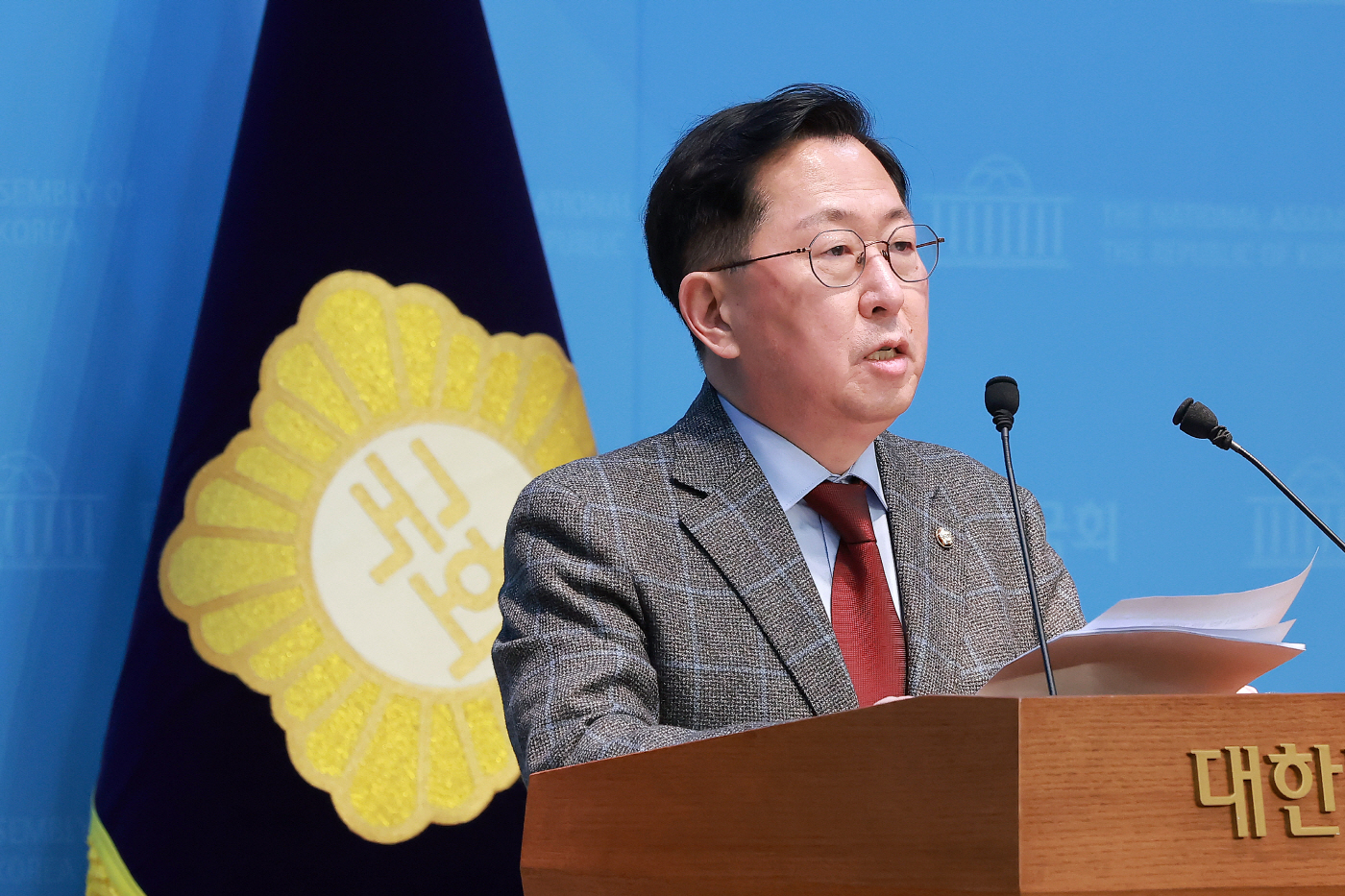 우크라이나 방문 결과 발표하는 국민의힘 유용원...<YONHAP NO-3244>