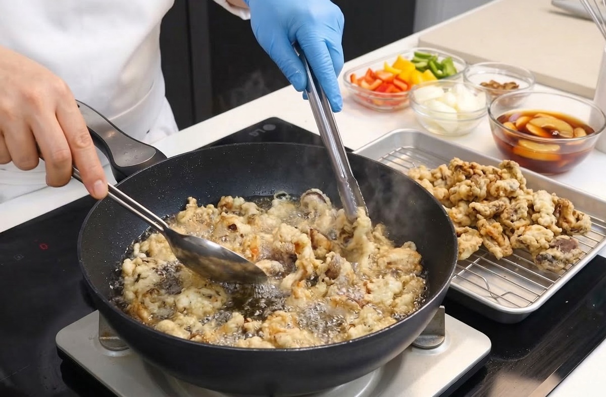 Making shiitake tangsuyuk. This illustrative photo was created using AI to help explain the article. The actual dish may look slightly different.