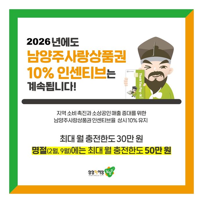 ‘남양주사랑상품권’ 인센티브 10% 정책 안내문 ⓒ