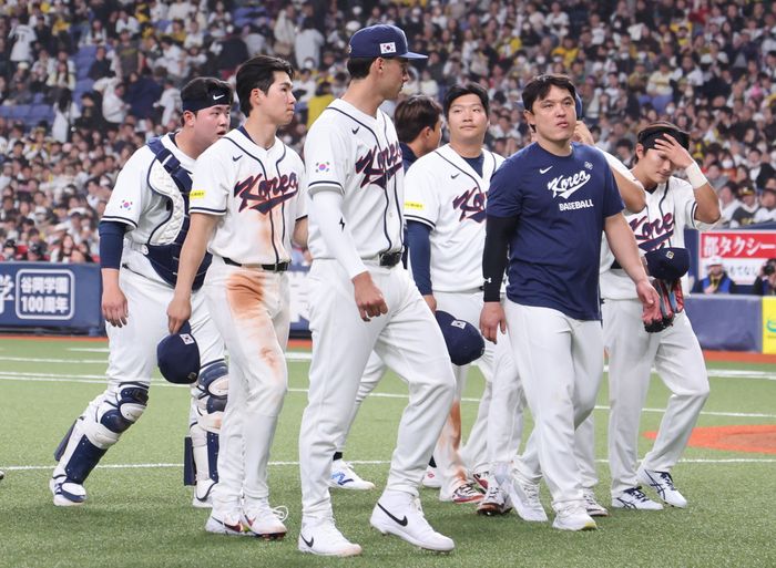 한신과 무승부를 기록한 야구대표팀. ⓒ 연합뉴스