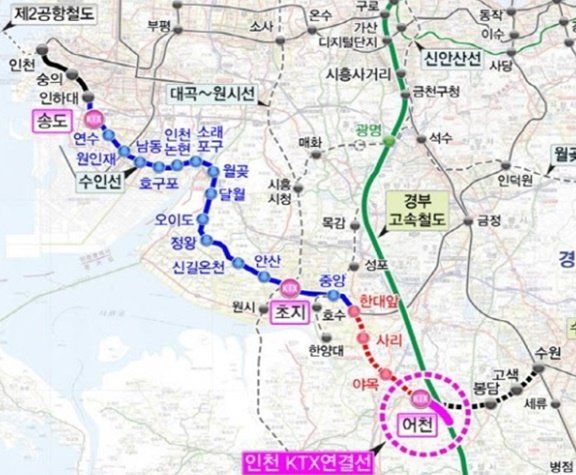 인천발 KTX 노선도 ⓒ 인천시 제공