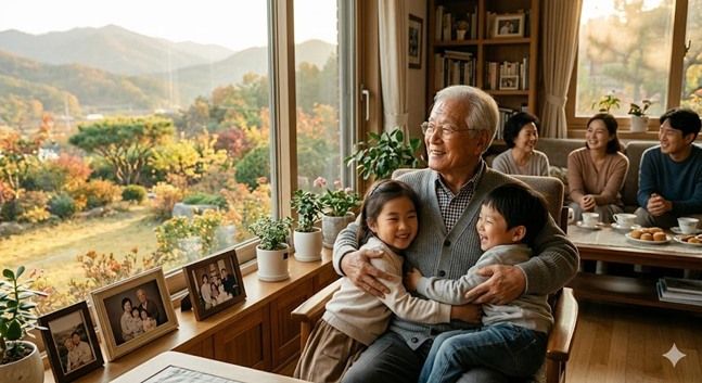 가족과 세상을 넉넉히 안을 수 있는 세월에 감사하는 모습 ⓒ