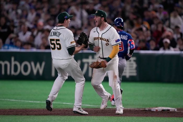 대만을 제압하고 기뻐하는 호주 선수들. ⓒ AP=뉴시스