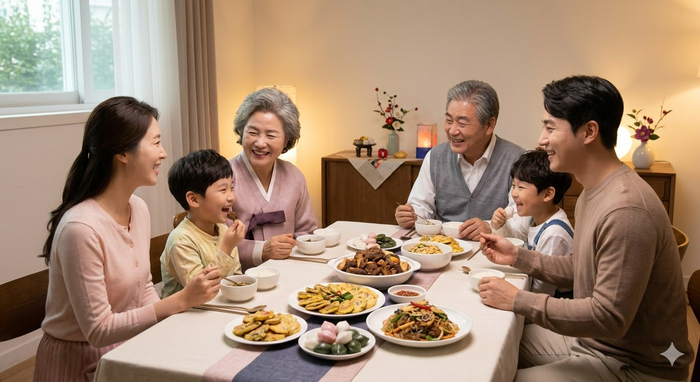명절에 비워진 차례상 대신 가족 간 여유롭게 지내는 모습ⓒ