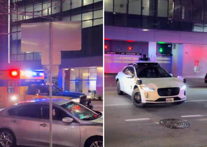 1일(현지시간) 미국 텍사스주 오스틴 주점 총격 사건 인근에서 무인택시 웨이모가 구급차 진입을 방해하고 있다. 사진=틱톡(@mturnage5) 캡처