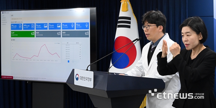AI 딥페이크 선거 가짜뉴스 탐지기술 시연회가 10일 서울 종로구 정부서울청사에서 열렸다. 박남인 국립과학수사연구원 연구관이 AI 딥페이크 탐지모델 시연을 하고 있다.  이동근기자 foto@etnews.com