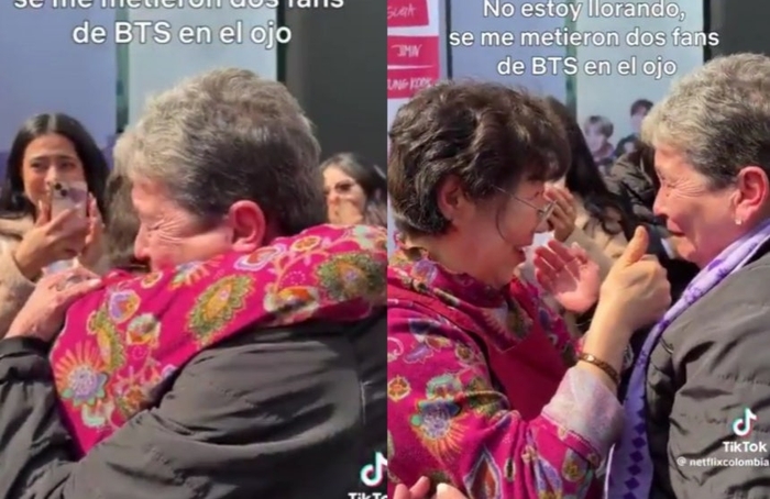 'BTS 성지'로 유명한 식당에 방문한 콜롬비아의 60대 팬이 식당 주인과 만나 끌어안으며 인사를 나눴다. 사진=넷플릭스콜롬비아 틱톡