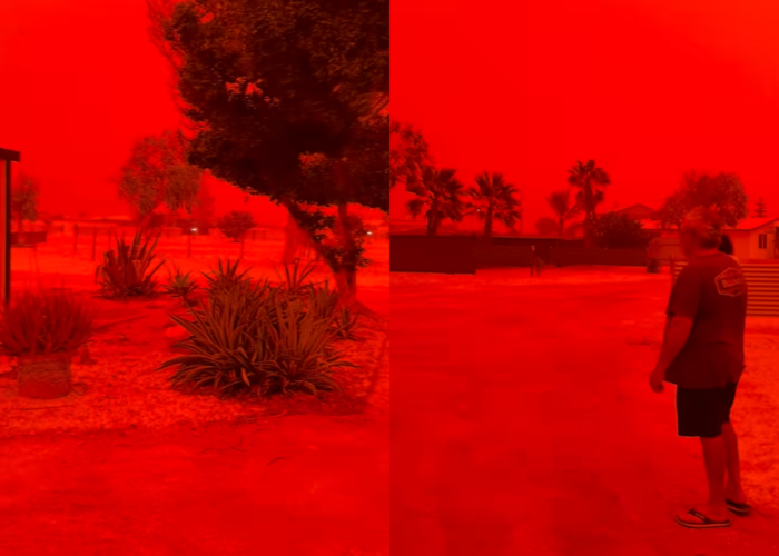 열대성 저기압 나렐이 강타한 이후 서호주 일부 지역 하늘이 붉게 물들었다. 사진=샤크 베이 캐러밴 파크 페이스북 캡처