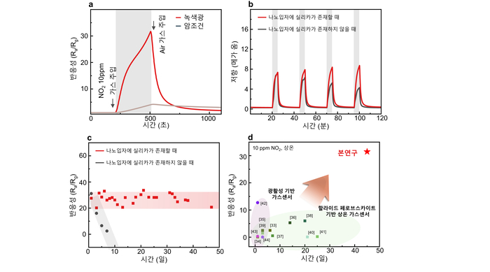 얇은 유리막(실리카 보호층)에 따른 센서의 수명 및 성능 비교.