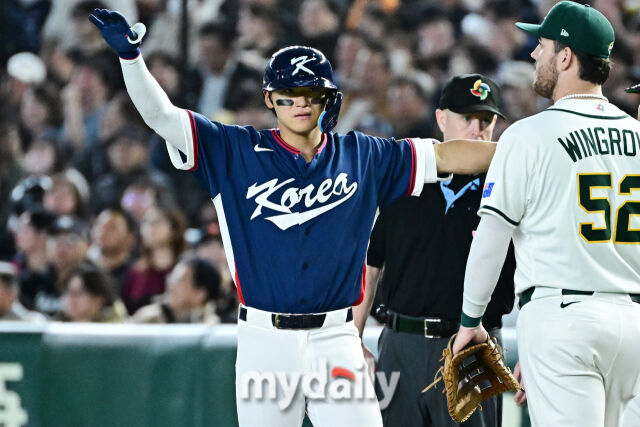 9일 일본 도쿄돔에서 열린 2026 월드 베이스볼 클래식(WBC) 조별리그 한국-호주 경기. 김도영이 6회초 2사 3루에 1타점 적시타를 친 후 기뻐하고 있다./도쿄(일본) = 한혁승 기자