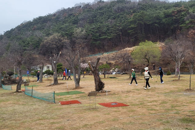 하구산농원파크골프장에서 라운드를 즐기는 파크골퍼들. 사진 제공=하구산농원파크골프장