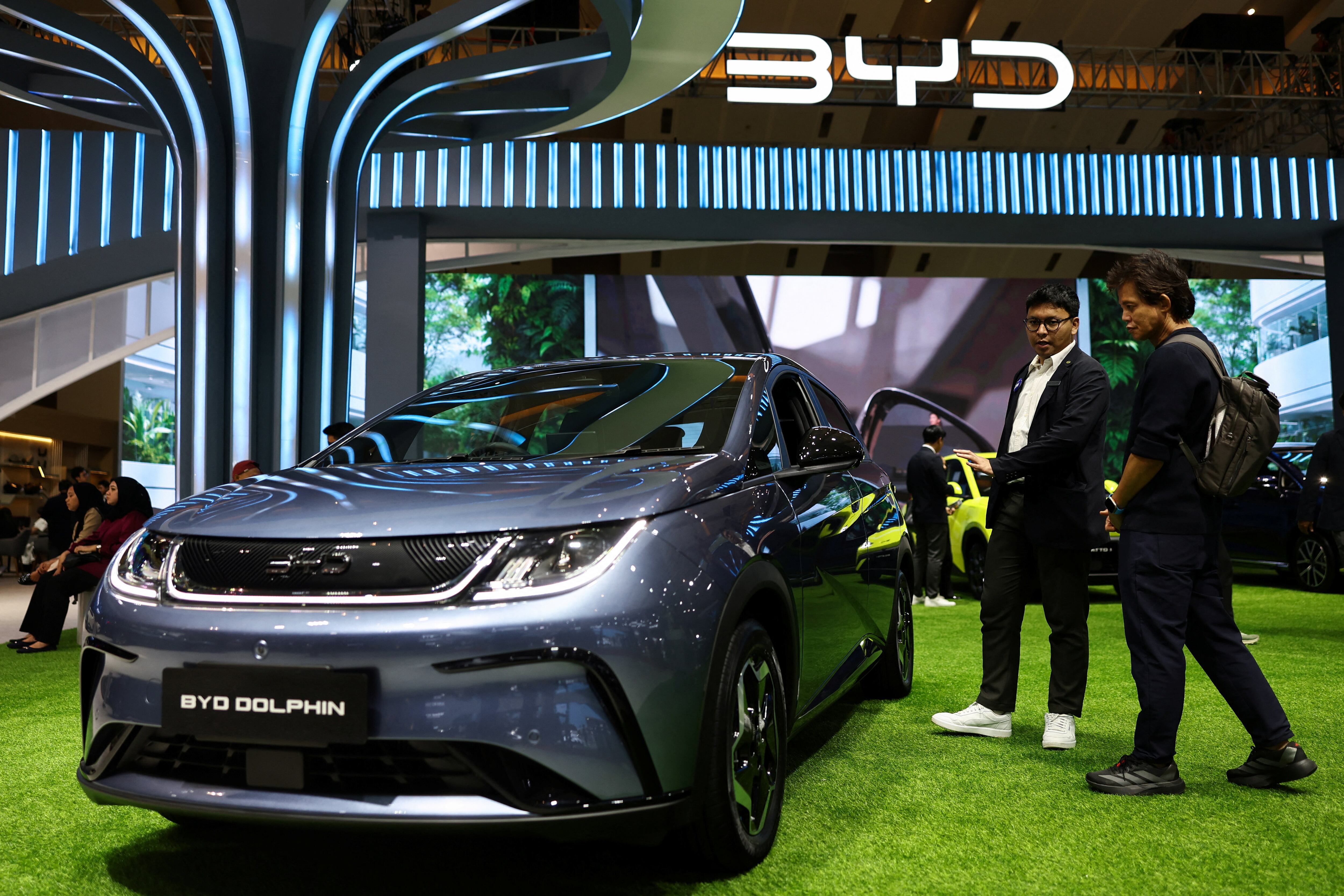 &nbsp;  BYD’s Dolphin EV on display at the 2026 Indonesia International Motor Show in Jakarta. /Yonhap News