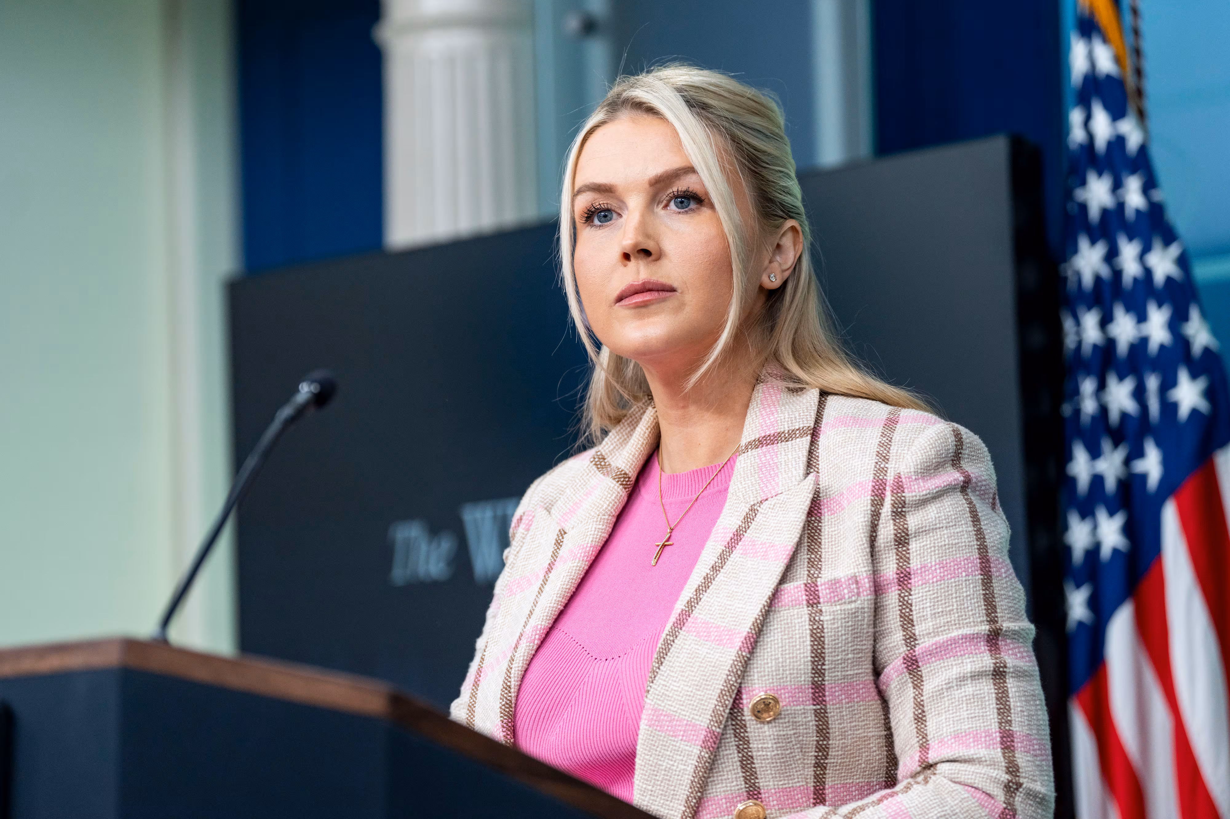 캐롤라인 레빗 백악관 대변인이 10일 브리핑을 하고 있다. /UPI