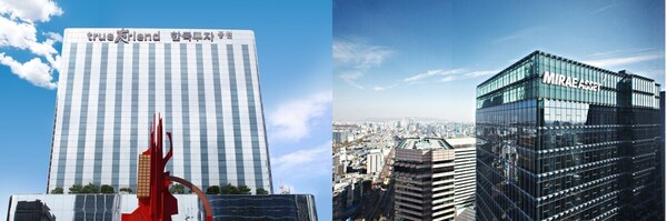 한국투자증권(왼쪽), 미래에셋증권 본사 전경. /각사
