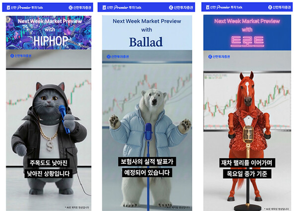 신한투자증권이 자사 모바일트레이딩시스템(MTS)에서 제공하는 리서치센터의 주간 시황을 인공지능(AI)로 제작한 영상. / 신한투자증권