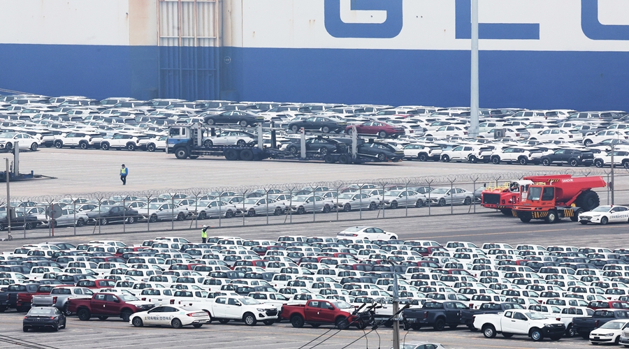 경기도 평택항에 수출용 자동차들에 세워져 있다. (연합뉴스)