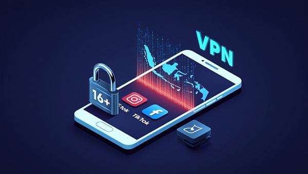 인도네시아가 청소년 소셜 미디어 사용 금지를 발표한 후, VPN 수요가 급증했다. [사진: Reve AI]