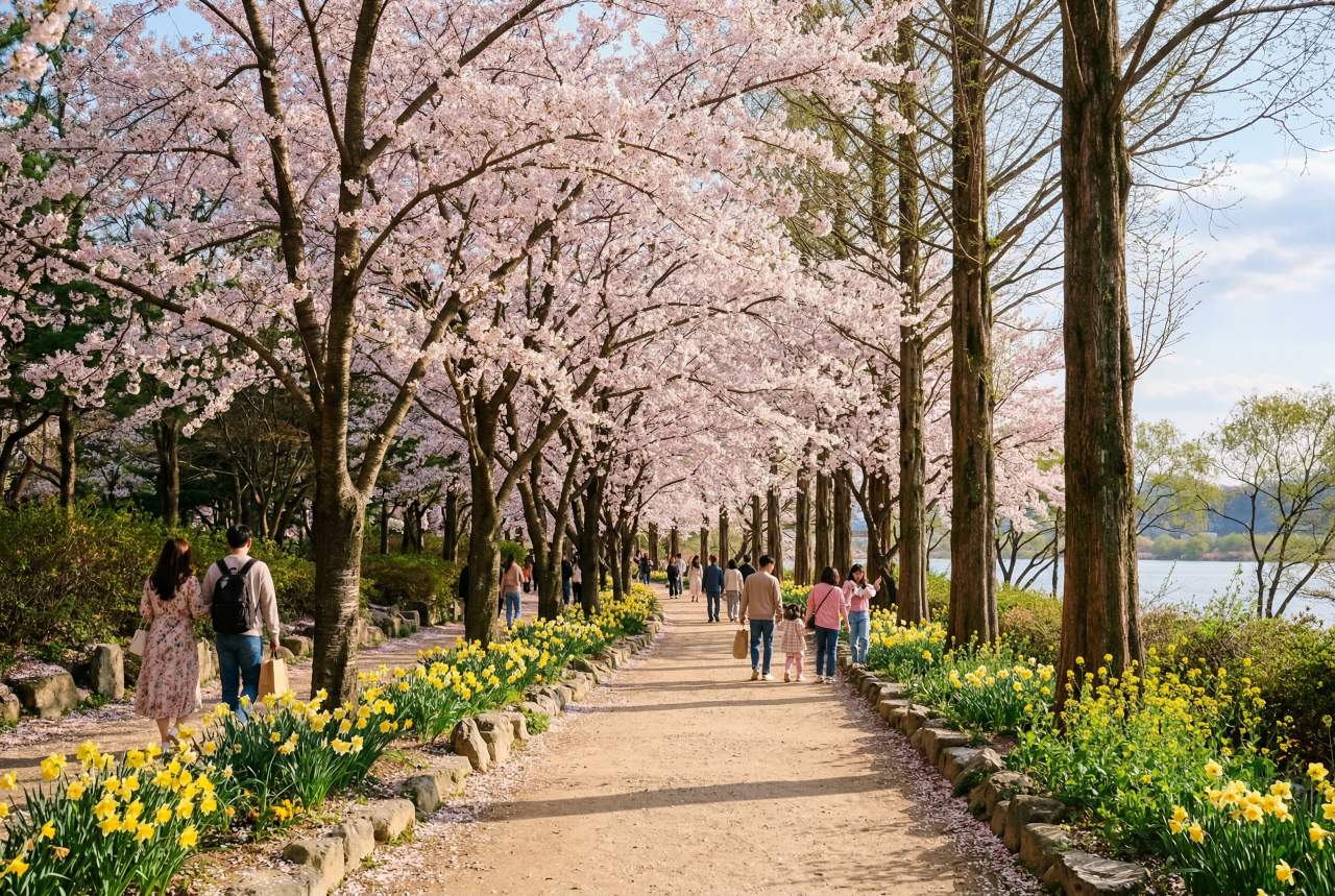 Nami Island cherry blossoms, Gapyeong / AI image for illustration