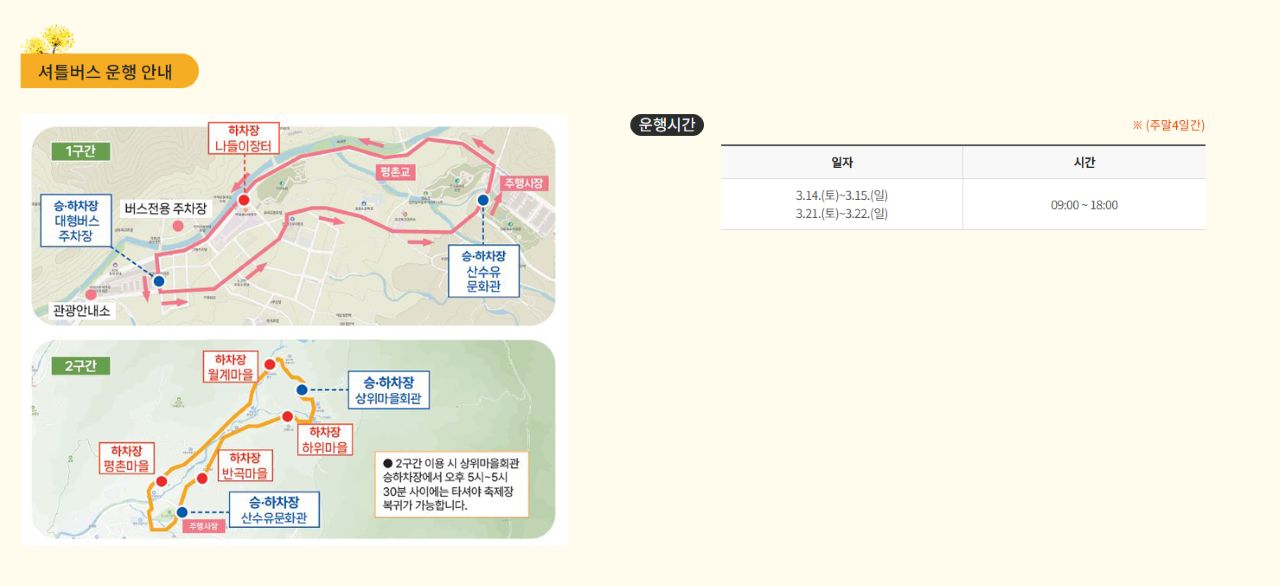 셔틀버스 노선 / 사진=2026 구례 산수유 축제 공식누리집