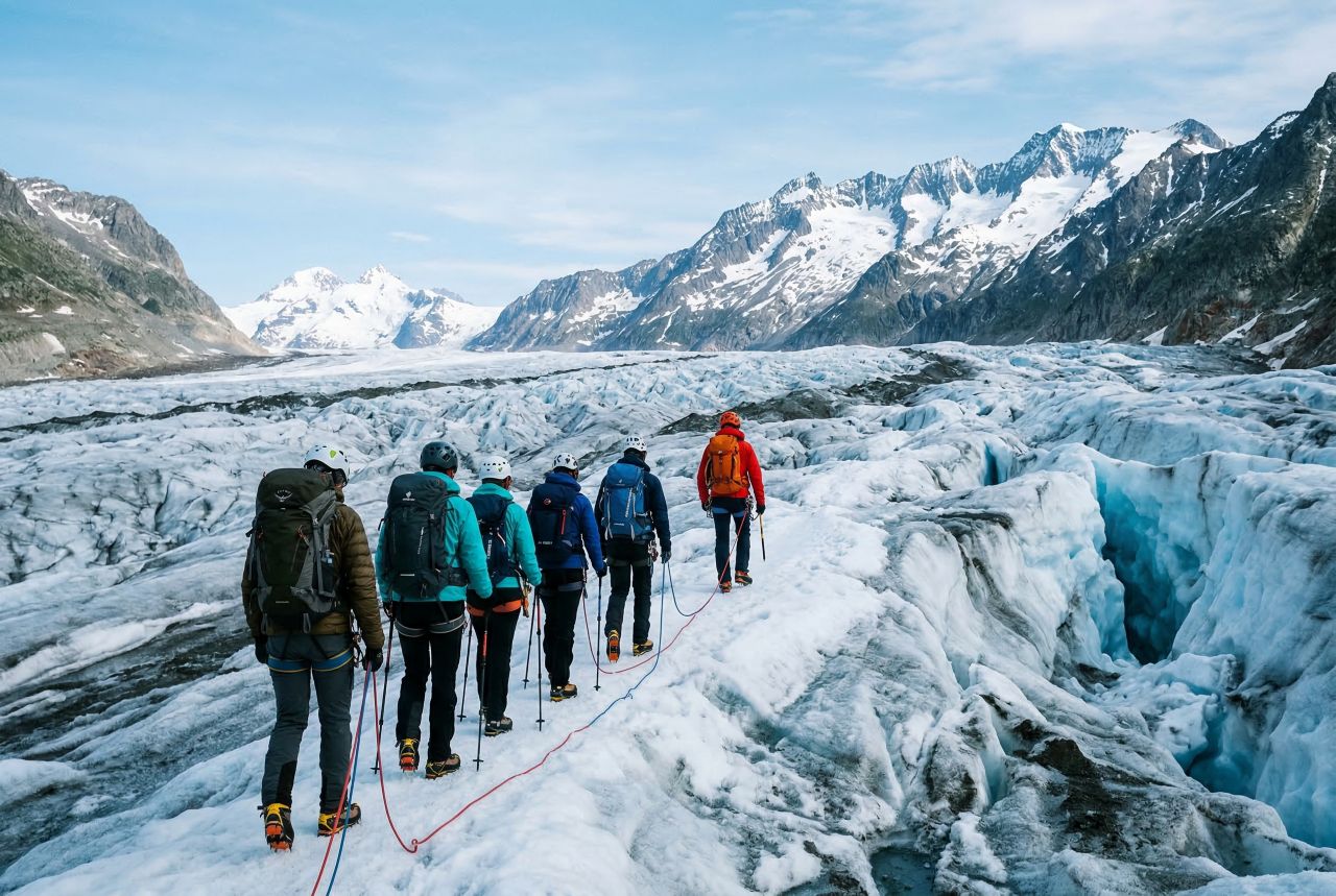 Enjoying an Aletsch Glacier hike / Designed by Freepik