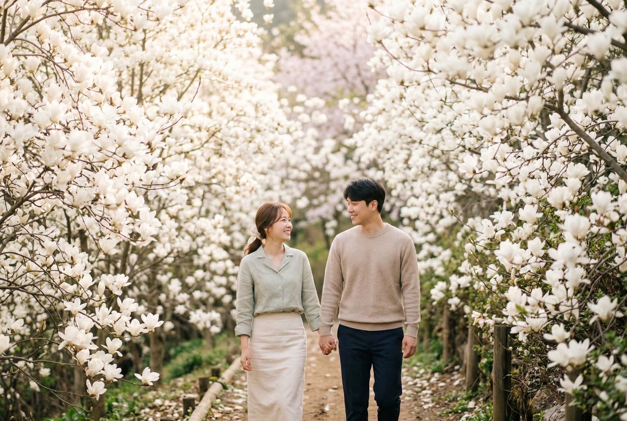 엄청난 규모의 목련 군락지 / 기사의 이해를 돕기 위한 AI 생성형 이미지