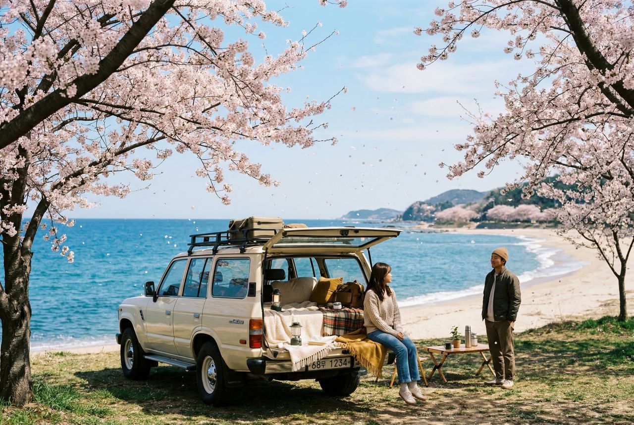 &nbsp;   Gangwon Gangneung Cherry Blossom Car Camping / Designed by Freepik