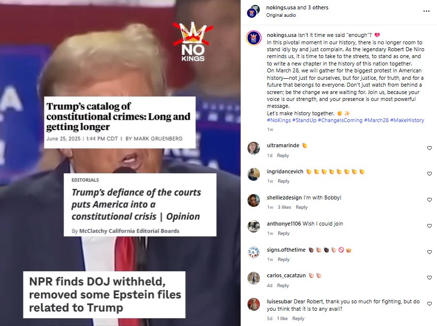 Credit: No Kings in America Official Instagram Page